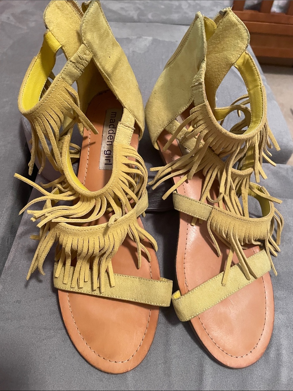 Madden Girl Yellow Fringe Gladiator Sandals with Open Toe